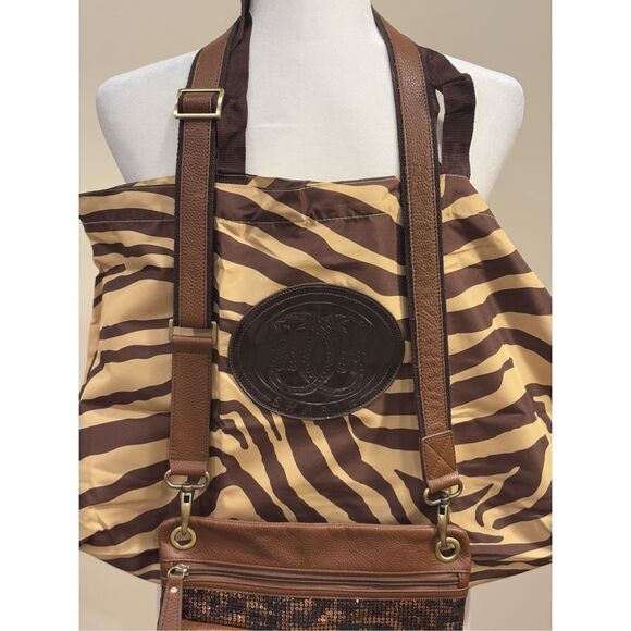 Sharif Women's Sequined Leopard Print Crossbody Handbag With Dust Bag Brown - Picture 7 of 9